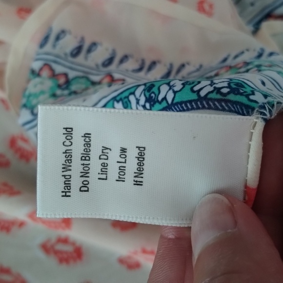 Blu Pepper sheer pin tucked front size large blouse coral cream & green flowy - Picture 8 of 8